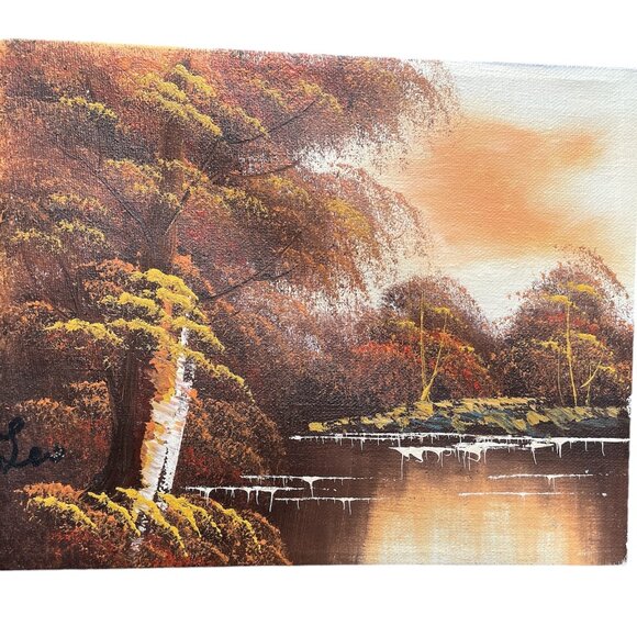 Forest and Lake Nature Painting Acrylic on Canvas Original 10" x 8" - Picture 1 of 7
